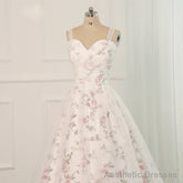 White Tulle and Floral Long Straps Formal Gown Beautiful White Party Dress prom dresses shops